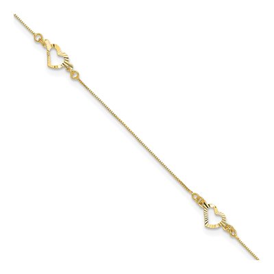 14K Yellow Gold Open Heart Anklet
