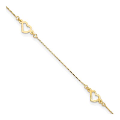 14K Yellow Gold Open Hearts Anklet