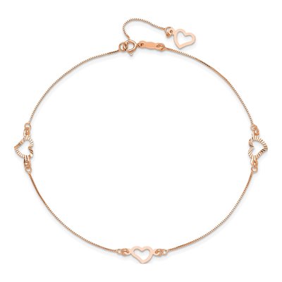 14K Rose Gold Open Hearts Anklet – view 5