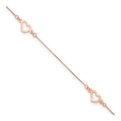 14K Rose Gold Open Hearts Anklet