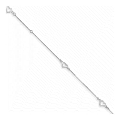 14K White Gold Open Hearts Anklet