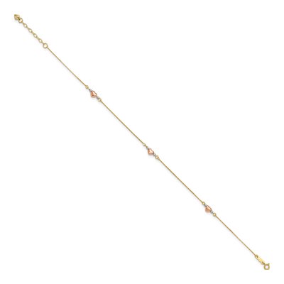 14K Tri-Color Gold Puffed Hearts Anklet – view 3