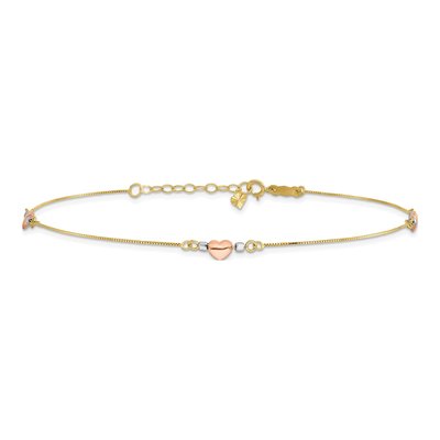 14K Tri-Color Gold Puffed Hearts Anklet – view 4