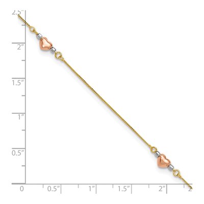 14K Tri-Color Gold Puffed Hearts Anklet – view 5