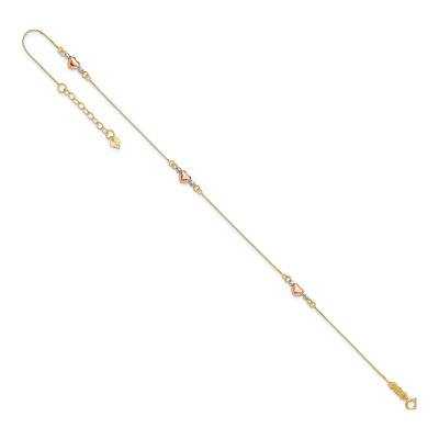 14K Tri-Color Gold Puffed Hearts Anklet – view 8