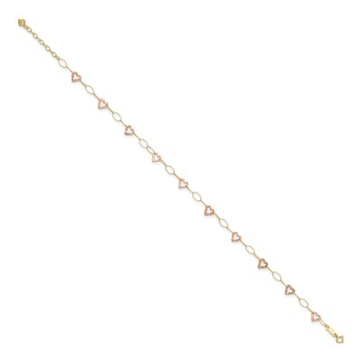 14K Two-Tone Gold Hammered Open Hearts Anklet – view 3