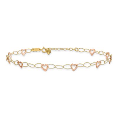 14K Two-Tone Gold Hammered Open Hearts Anklet – view 4