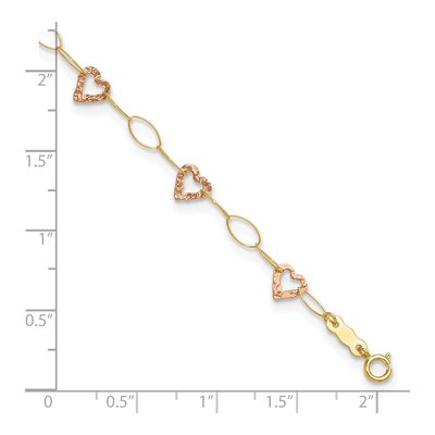 14K Two-Tone Gold Hammered Open Hearts Anklet – view 5