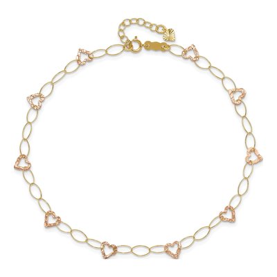 14K Two-Tone Gold Hammered Open Hearts Anklet – view 6