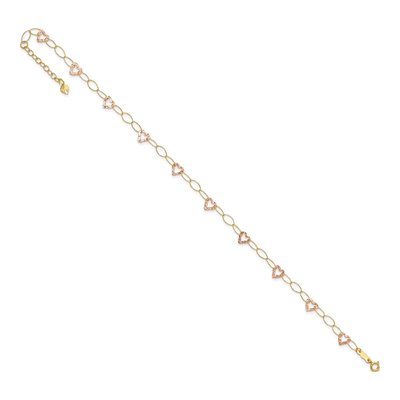 14K Two-Tone Gold Hammered Open Hearts Anklet – view 8