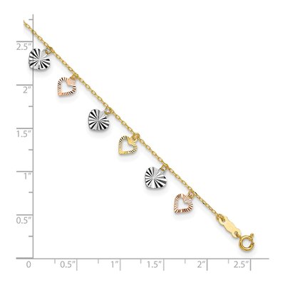 14K Tri-Color Gold Dangle Hearts Anklet – view 6