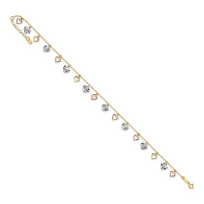 14K Tri-Color Gold Dangle Hearts Anklet – view 8