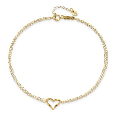 14K Yellow Gold Twisted Heart Double Strand Anklet – view 6
