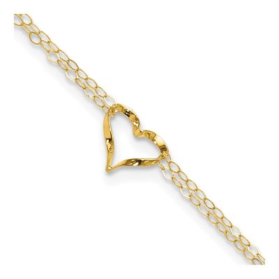 14K Yellow Gold Twisted Heart Double Strand Anklet