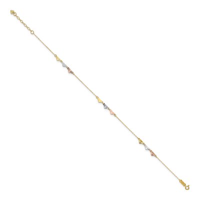 14K Tri-Color Gold Diamond-Cut Hearts Anklet – view 3