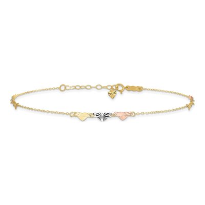 14K Tri-Color Gold Diamond-Cut Hearts Anklet – view 4