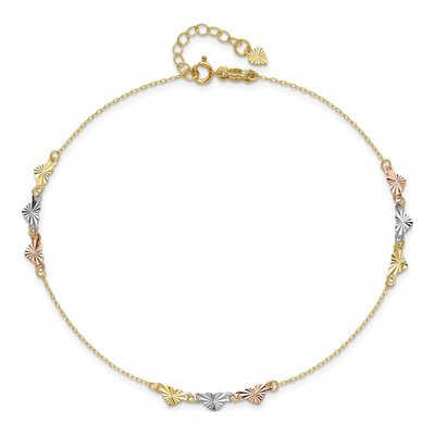 14K Tri-Color Gold Diamond-Cut Hearts Anklet – view 5
