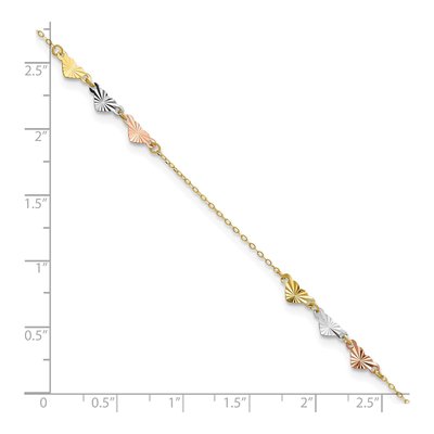 14K Tri-Color Gold Diamond-Cut Hearts Anklet – view 6