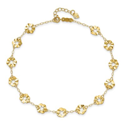 14K Yellow Gold Star Flower Ruffle Anklet – view 5