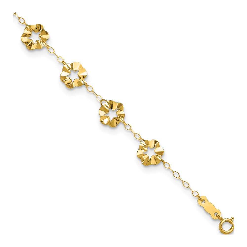 14k Yellow Gold Star Flower Ruffle Anklet