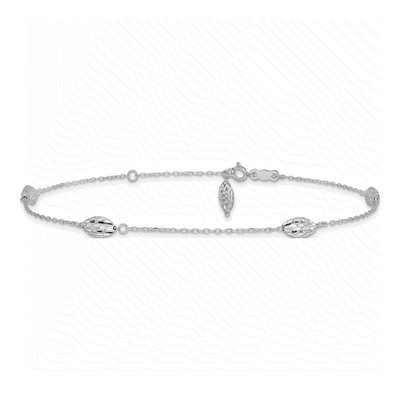 14K White Gold Diamond-Cut Rice Anklet – view 4