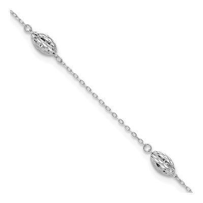 14K White Gold Diamond-Cut Rice Anklet