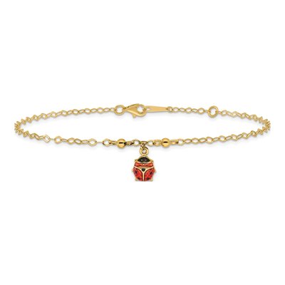 14K Yellow Gold Red Black Ladybug Anklet – view 4
