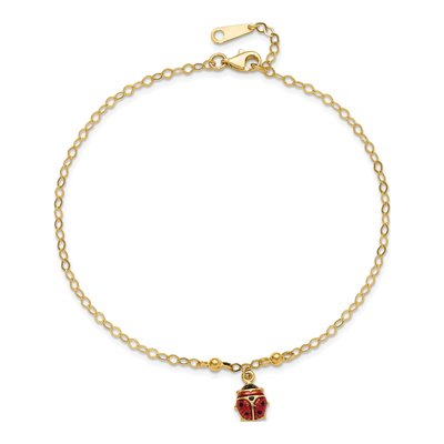 14K Yellow Gold Red Black Ladybug Anklet – view 5