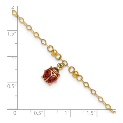 14K Yellow Gold Red Black Ladybug Anklet – view 6