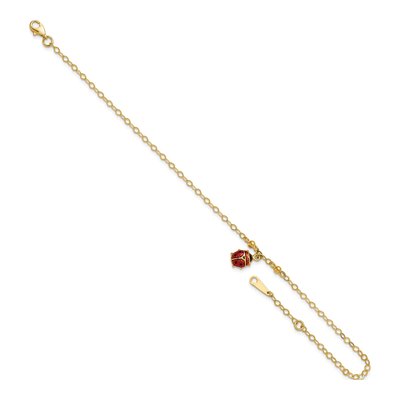 14K Yellow Gold Red Black Ladybug Anklet – view 8