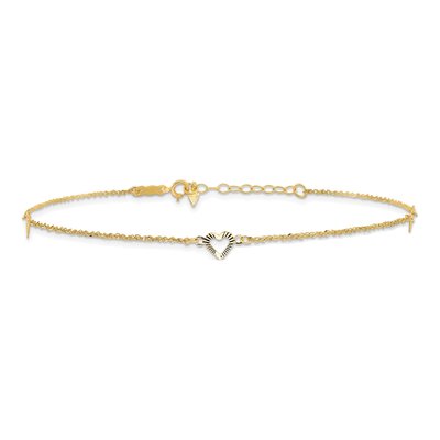 14K Yellow Gold Diamond-Cut Heart Anklet – view 4