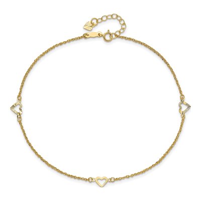14K Yellow Gold Diamond-Cut Heart Anklet – view 5
