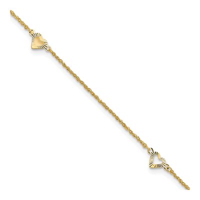 14K Yellow Gold Diamond-Cut Heart Anklet