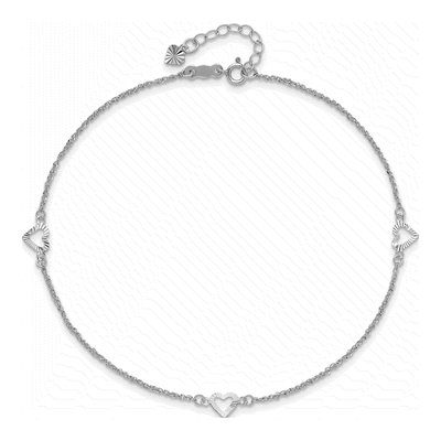 14K White Gold Diamond-Cut Heart Anklet – view 6
