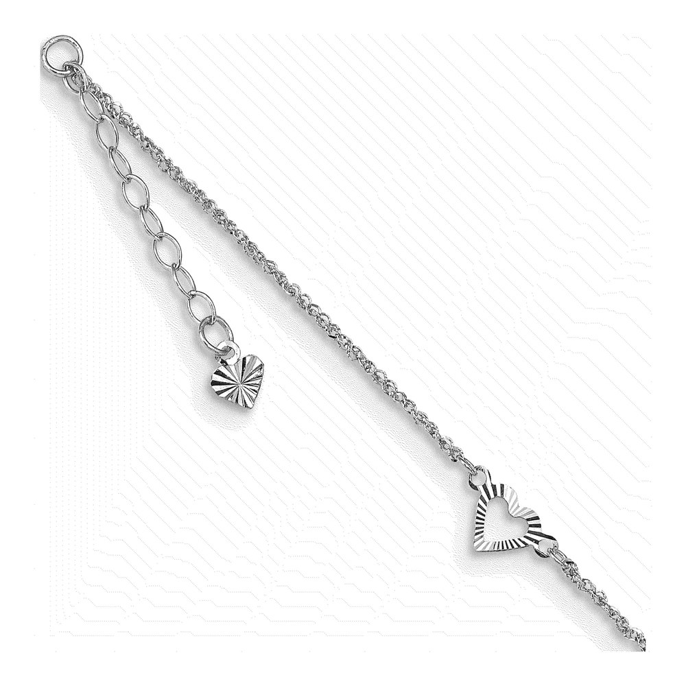 14K White Gold Diamond-Cut Heart Anklet