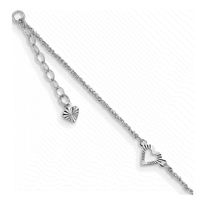 14K White Gold Diamond-Cut Heart Anklet