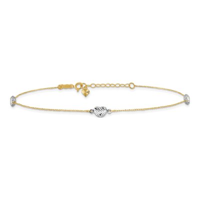 14K Two-Tone Gold Triple Puffed Hearts Anklet – view 4