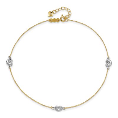 14K Two-Tone Gold Triple Puffed Hearts Anklet – view 5