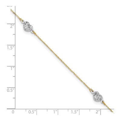 14K Two-Tone Gold Triple Puffed Hearts Anklet – view 6