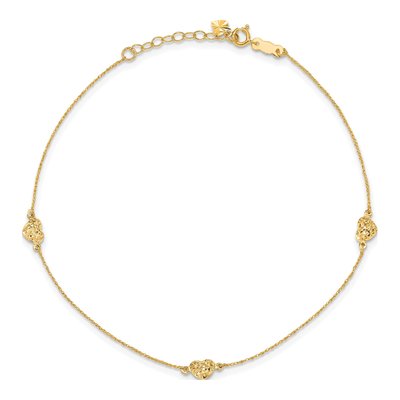 14K Yellow Gold Triple Puffed Hearts Anklet – view 4