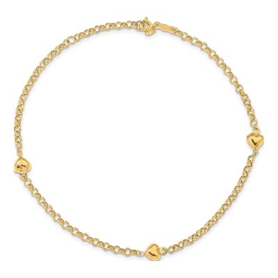 14K Yellow Gold Puffed Heart Anklet – view 6