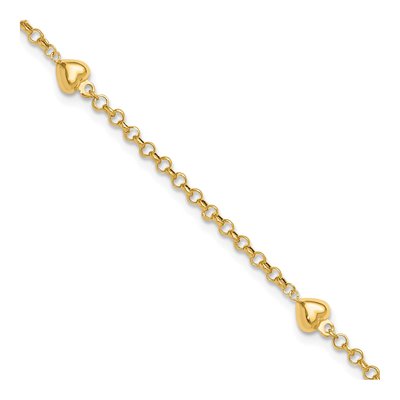 14K Yellow Gold Puffed Heart Anklet