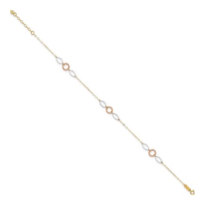 14K Tri-Color Gold Circle Oval Anklet – view 3