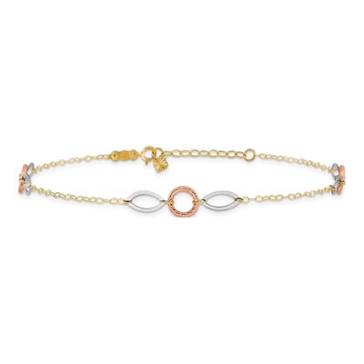 14K Tri-Color Gold Circle Oval Anklet – view 4