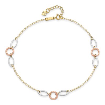 14K Tri-Color Gold Circle Oval Anklet – view 5