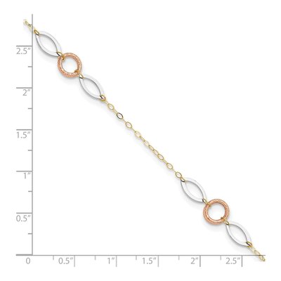 14K Tri-Color Gold Circle Oval Anklet – view 6