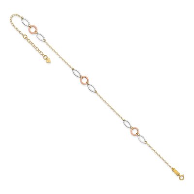 14K Tri-Color Gold Circle Oval Anklet – view 8