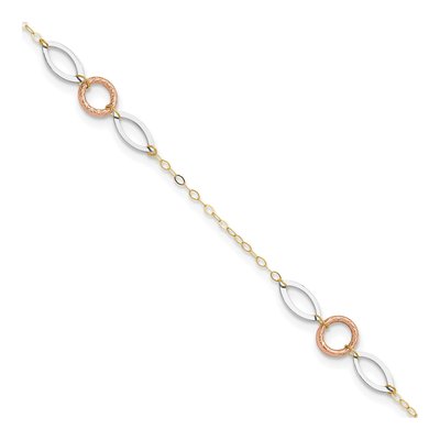 14K Tri-Color Gold Circle Oval Anklet