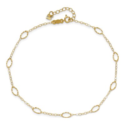 14K Yellow Gold Textured Oval Link Anklet – view 5