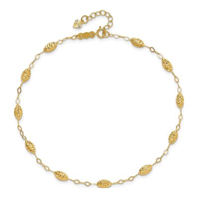 14K Yellow Gold Textured Rice Anklet – view 5